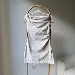 MNG Mango One Shoulder Linen Dress Beige Asymmetrical Draped EUC